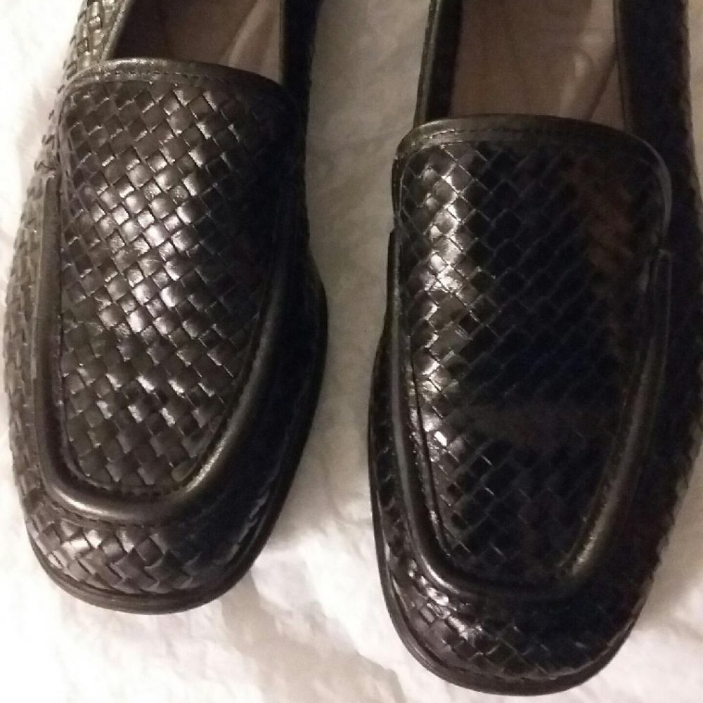 Nicole Black Leather Basketweave Loafer